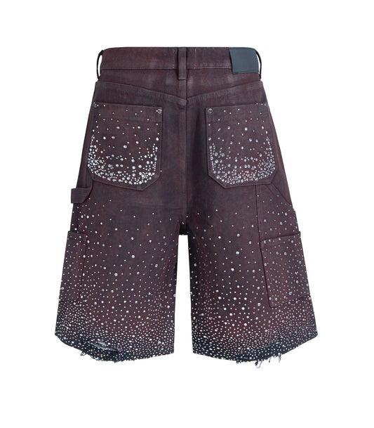 OXBLOOD RHINESTONE SHORTS