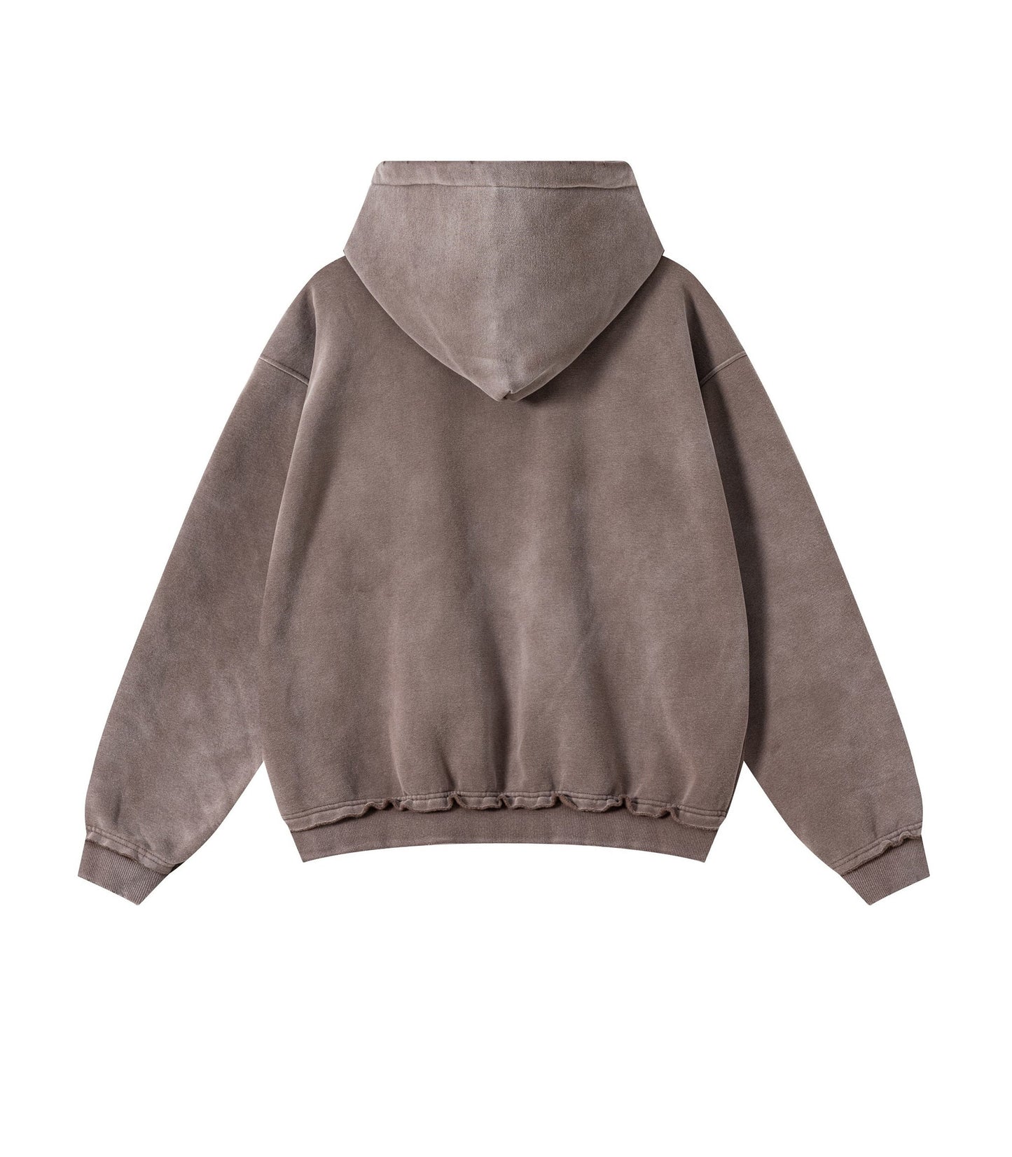BROWN DISTRESSED ZIP HOODIE