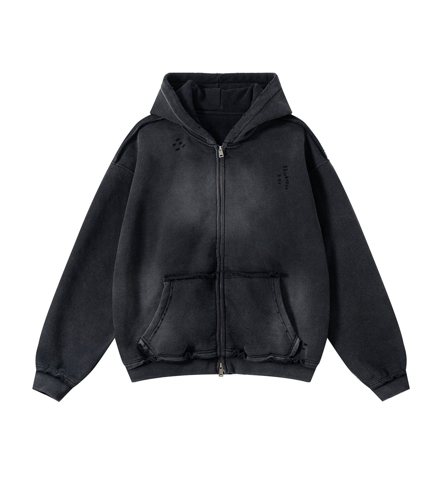 NOIR DISTRESSED ZIP HOODIE