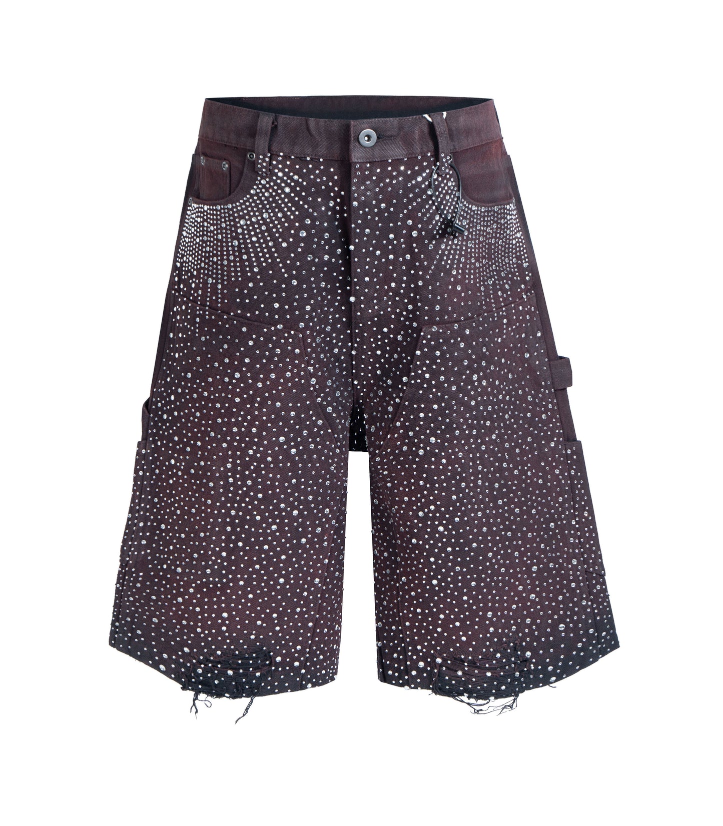 OXBLOOD RHINESTONE SHORTS